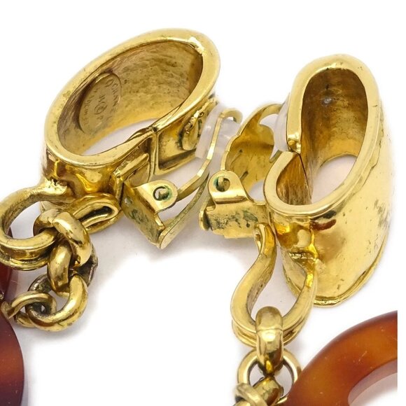 Chanel CC Dangle Earrings Gold Clip-On Brown 94P - Picture 2 of 4